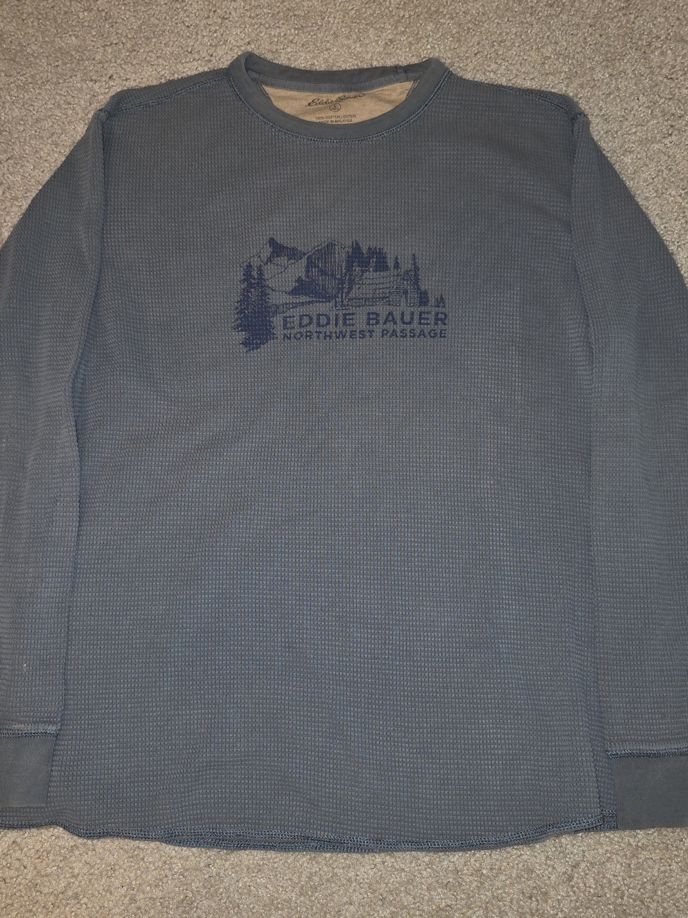 Eddie Bauer Northwest Passage Mens L Waffle Thermal Long Sleeve Crew Green
